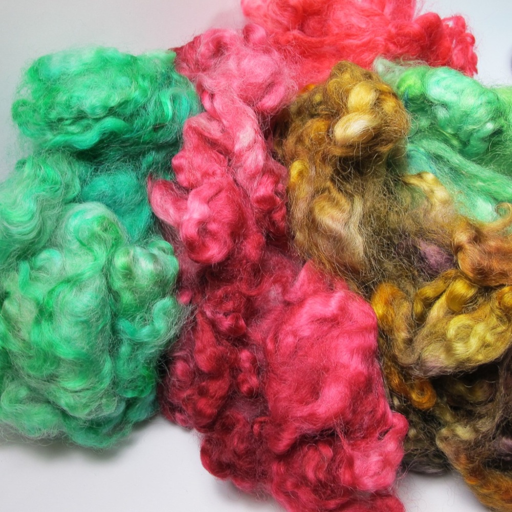 Hand Dyed Coopworth Wool Locks Mix Colors Felting, Spinning 1 oz Total